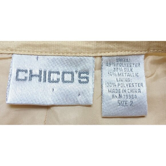 CHICO'S Women Crinkle Jacket Silk Blend Zip Snap Front Long Sleeve Sz 2/L Gold - Picture 11 of 13